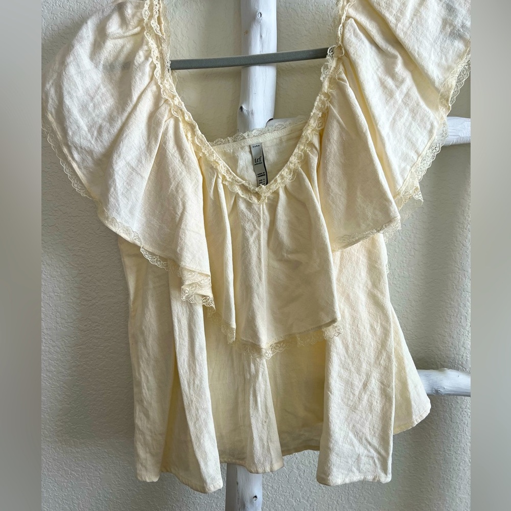 Zara flutter sleeve linen blouse
